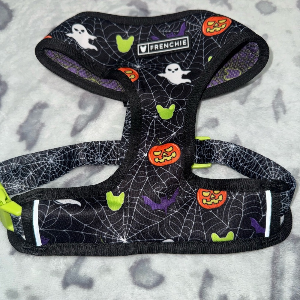 Black Halloween Dog Reversible Harness with Ghosts Pumpkins and Aliens